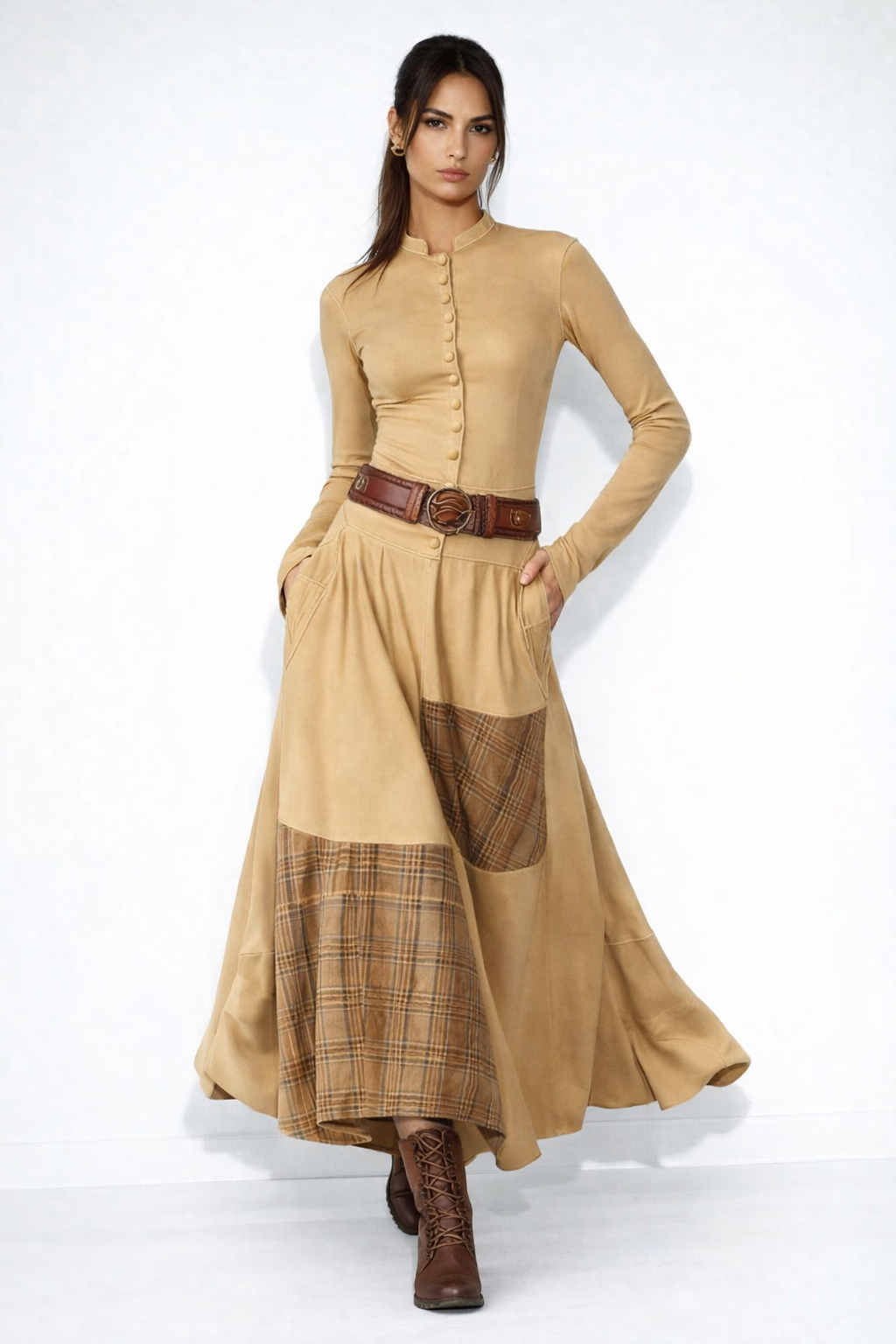 Carmen | Vestido maxi de ante con cinturón