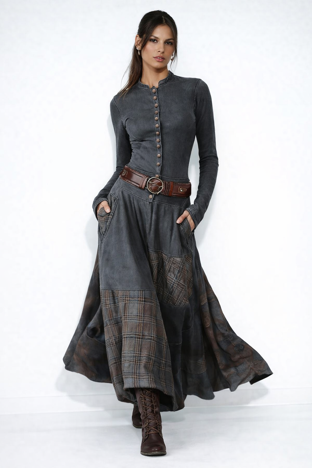 Carmen | Vestido maxi de ante con cinturón