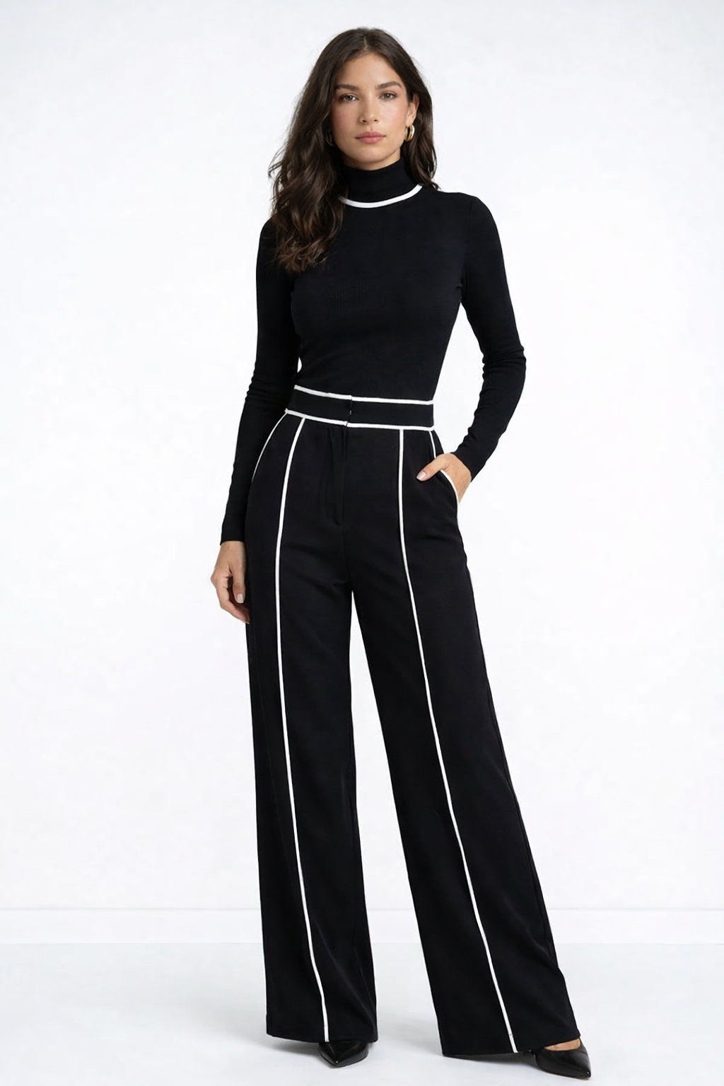 Paula | Conjunto elegante de dos piezas con cuello alto y pantalón ancho