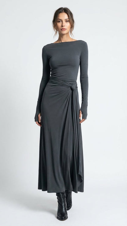 Lorena | Vestido Largo Con Lazo Lateral