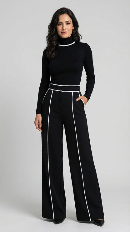 Paula | Conjunto elegante de dos piezas con cuello alto y pantalón ancho