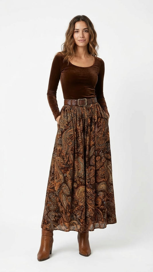 Bruna | Conjunto vintage y falda maxi