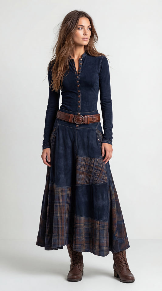 Carmen | Vestido maxi de ante con cinturón