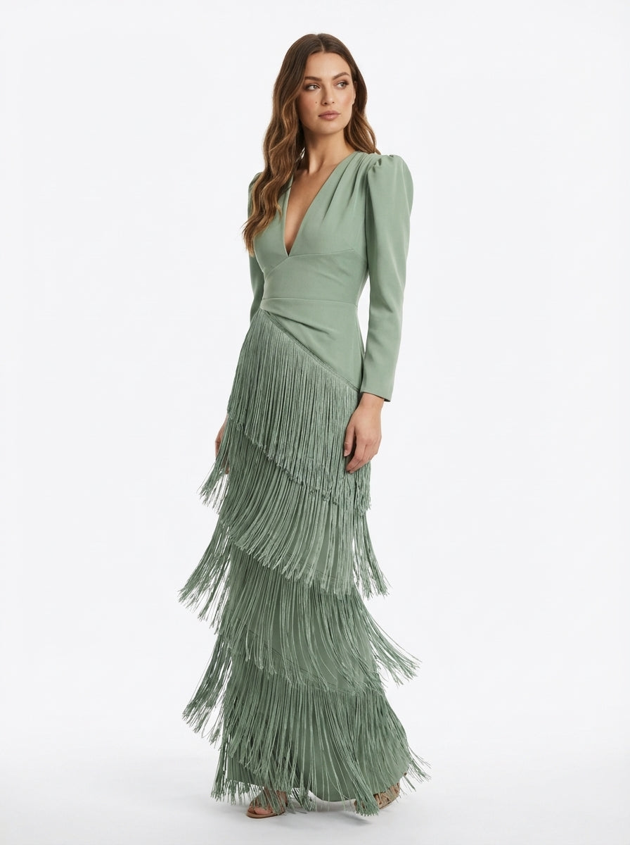 Clara™ | Elegante vestido midi con mangas de flecos