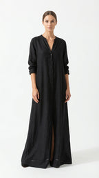 Soline™ | Robe longue noire ample boutonnée