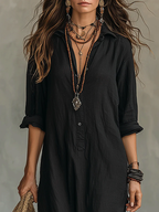 Soline™ | Robe longue noire ample boutonnée