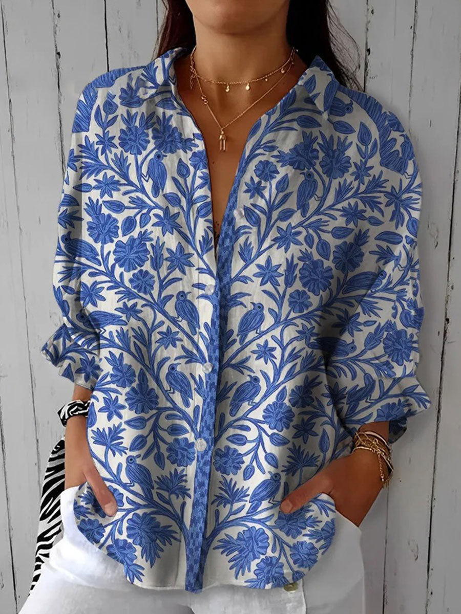 Vivienne | Blusa Floral Botánica Azul